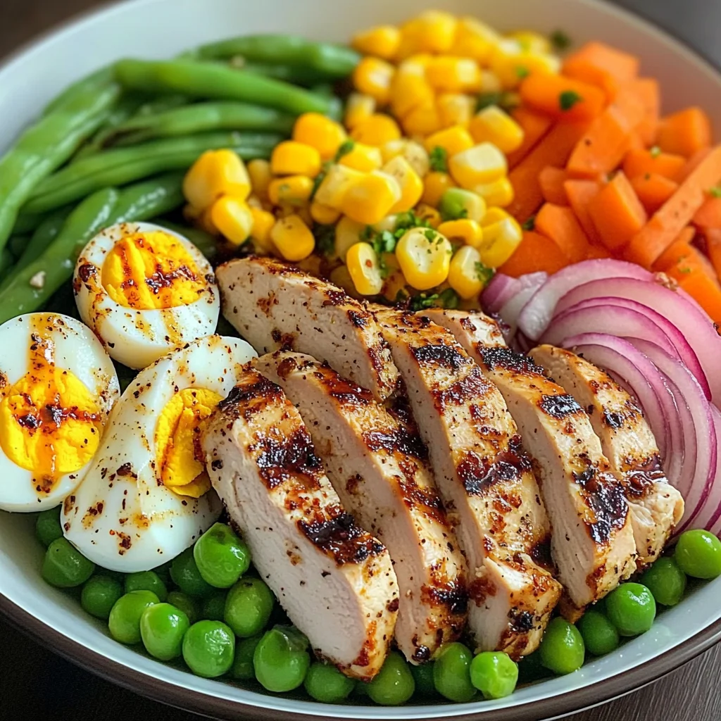 Grilled Chicken Protein Bowl with Eggs, Veggies & Creamy Dressing