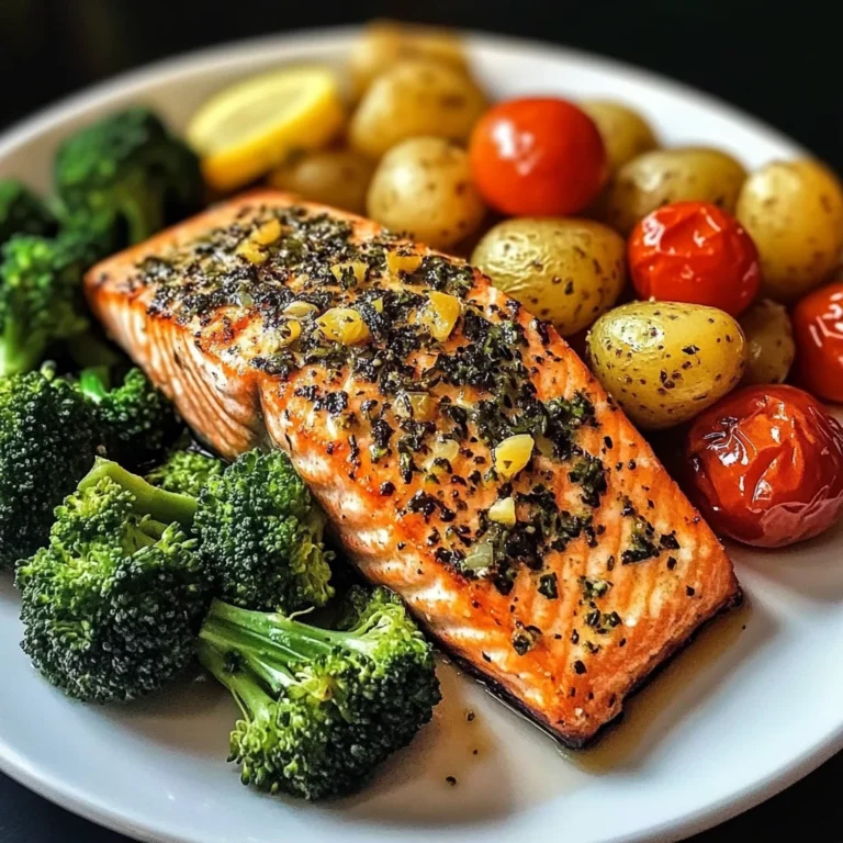 Herb-Crusted Salmon Plate with Garlic Potatoes & Veggies