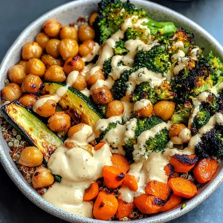 Roasted Veggie Chickpea Bowls with Maple Dijon Tahini Dressing