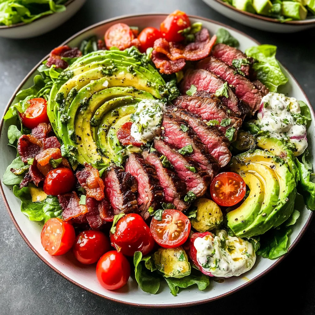 Steak Cobb Salad with Creamy Avocado Dressing {Whole30, Keto}