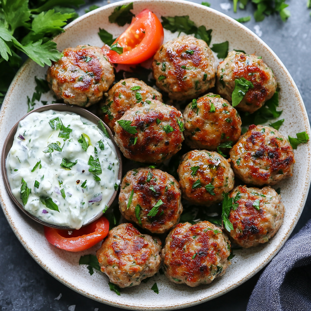 Greek Turkey Meatballs with Tzatziki