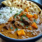 Coconut Beef Curry with Fragrant Basmati Rice and Naan