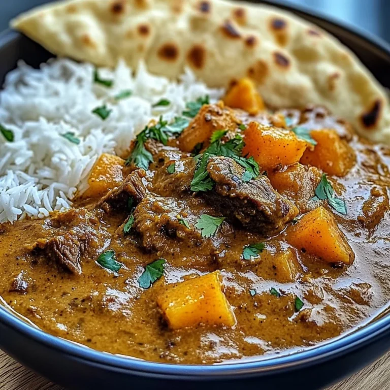 Coconut Beef Curry with Fragrant Basmati Rice and Naan