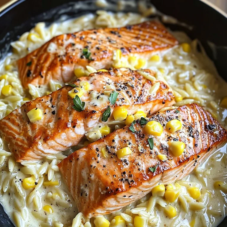 Creamed Corn Orzo with Salmon