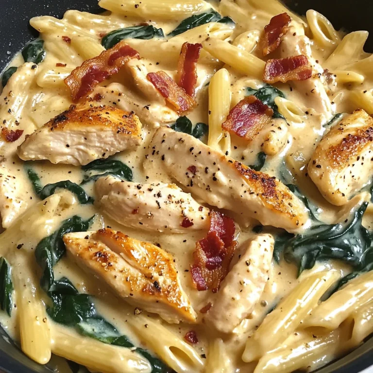 Creamy Chicken Bacon Penne with Spinach