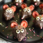Halloween Dessert - Strawberry and Chocolate fudge mice