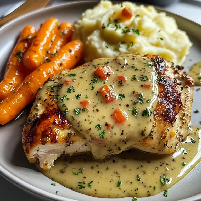 Herb Chicken with Creamy Mustard Sauce, Mashed Potatoes & Glazed Carrots