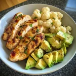 Pan-Seared Chicken with Steamed Cauliflower & Avocado Bowl