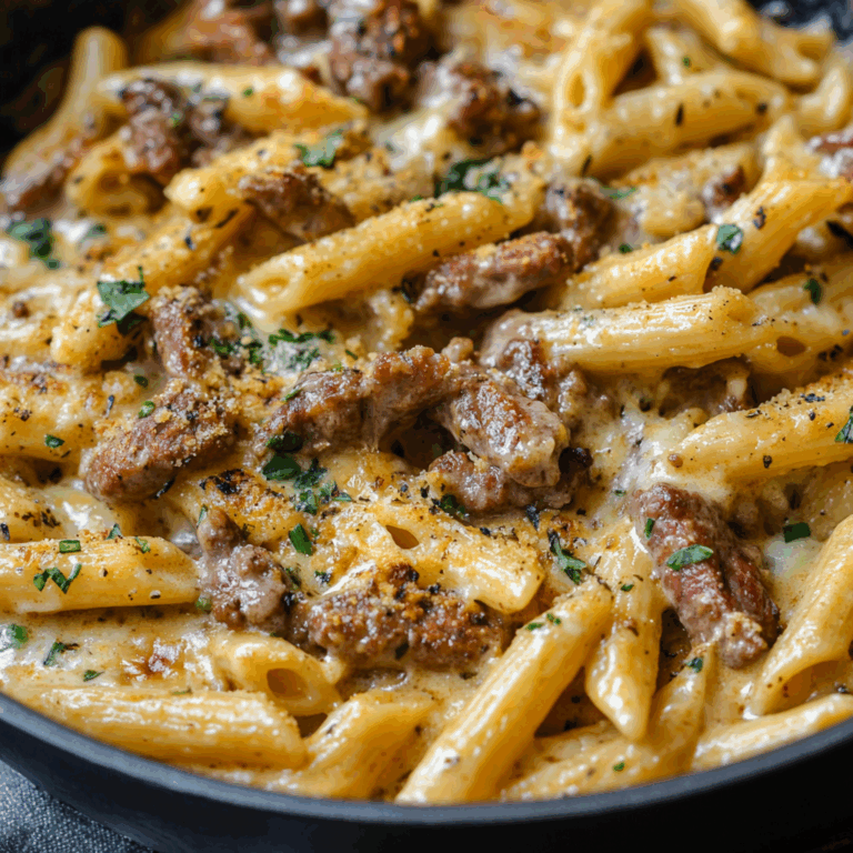 Garlic Butter Cajun Beef Penne in Velvety Cheese Sauce
