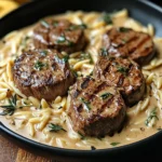 Creamy beef Tenderloin Medallions with Orzo