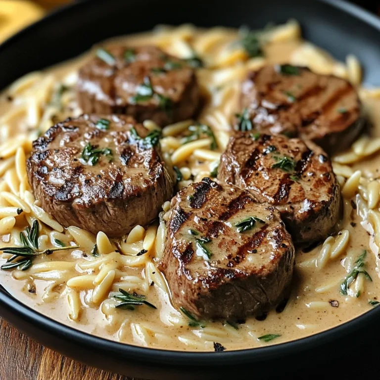 Creamy beef Tenderloin Medallions with Orzo