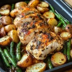One-Pan Garlic Herb Chicken with Crispy Potatoes & Green Beans