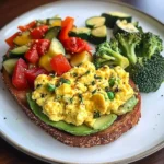 Avocado Toast with Scrambled Eggs & Sauted Veggies