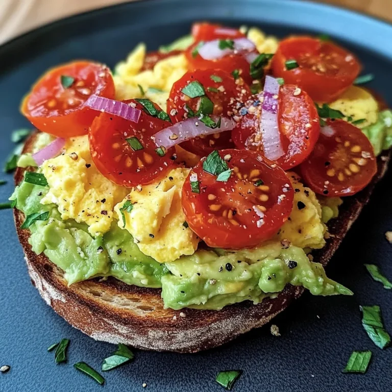 Avocado Toast with Scrambled Eggs and Tomato