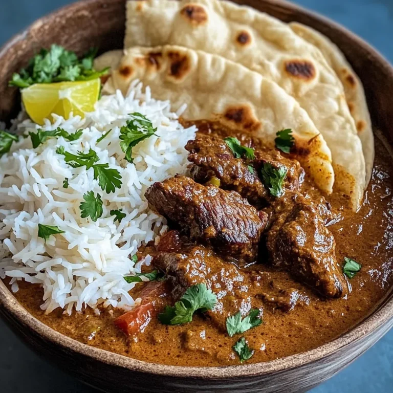 Beef Coconut Curry with Fragrant Rice and Warm Naan