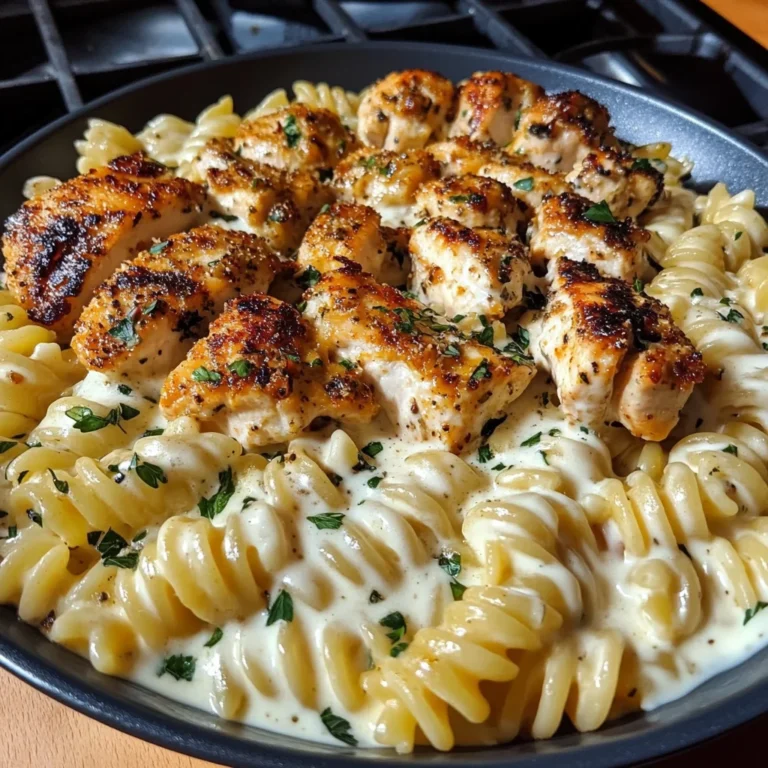 Creamy Garlic Chicken and Rotini with Mozzarella Alfredo