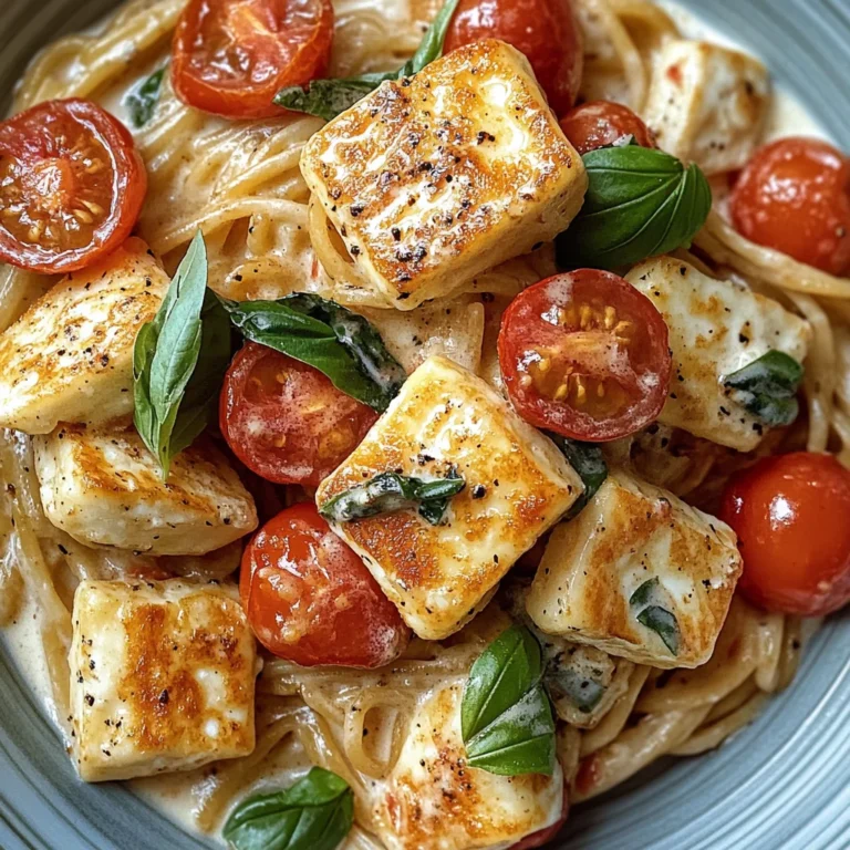 Creamy Halloumi Pasta with Tomatoes and Basil
