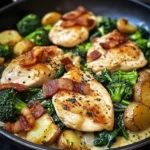 Garlic Butter Chicken Skillet with Bacon, Spinach, Broccoli & Potatoes