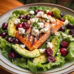 Grilled Salmon & Avocado Salad with Cranberries and Feta