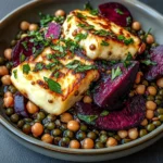 Halloumi with Lemony Lentils, Chickpeas and Beets