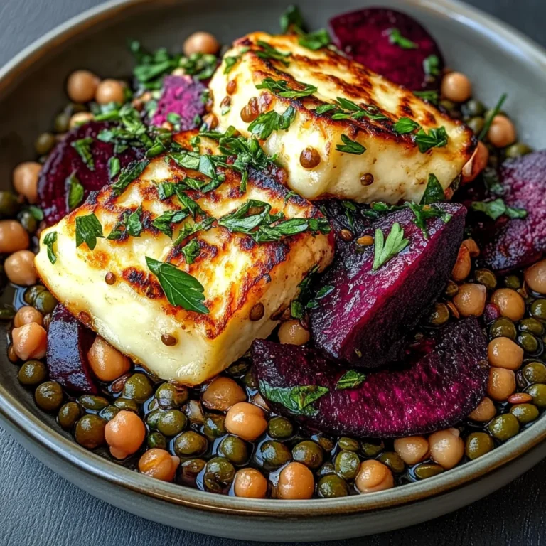 Halloumi with Lemony Lentils, Chickpeas and Beets