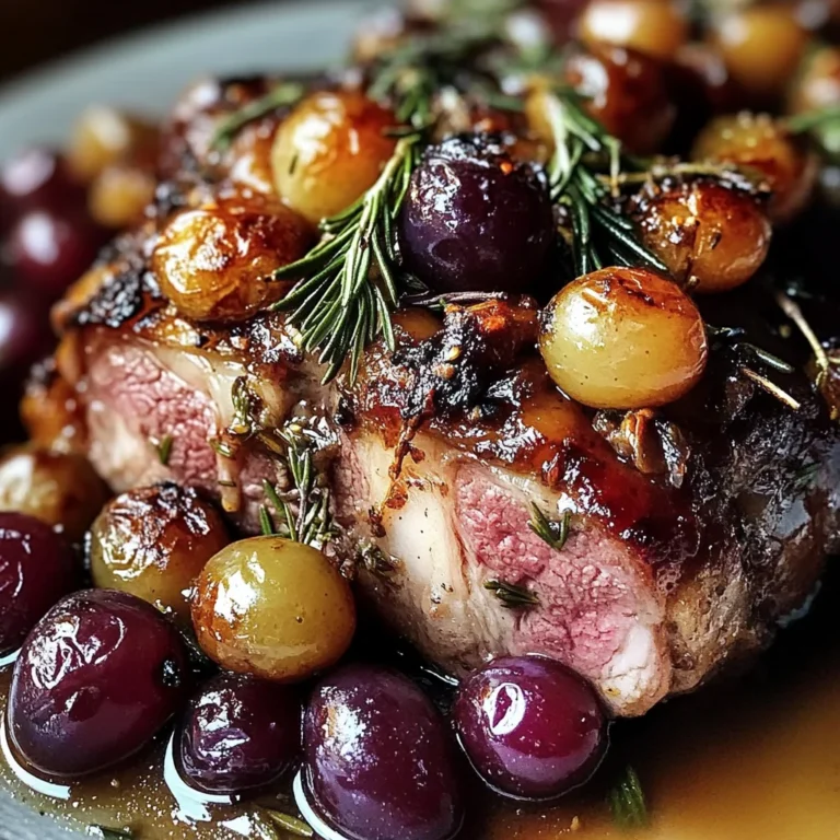 Slow-Roasted Lamb Shoulder with Rosemary, Garlic Cream & Caramelized Grapes