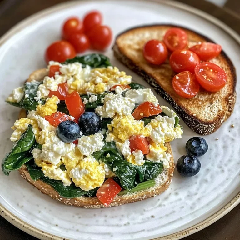 Veggie Egg Scramble with Cottage Cheese & Blueberry Toast