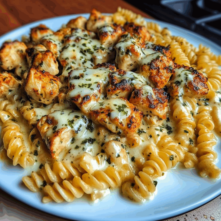 Garlic Butter Chicken Rotini with Melted Mozzarella