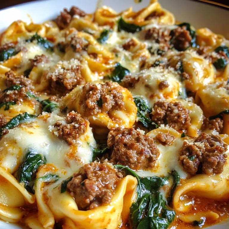 Creamy Tortellini Pasta with Beef, Spinach & Italian Sausage