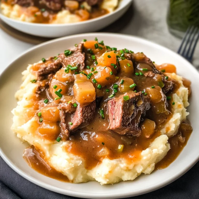 Fall Apple Cider Stew over Mashed Potatoes