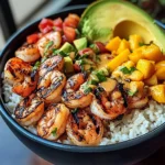 Shrimp and Avocado Bowls with Mango Salsa & Lime-Chili Sauce